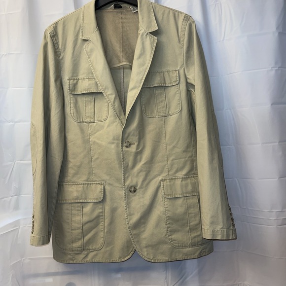 LL Bean Jacket Men 44 Tall Field Safari Chore Coat Blazer Presentation Elbow Pad - Picture 2 of 13